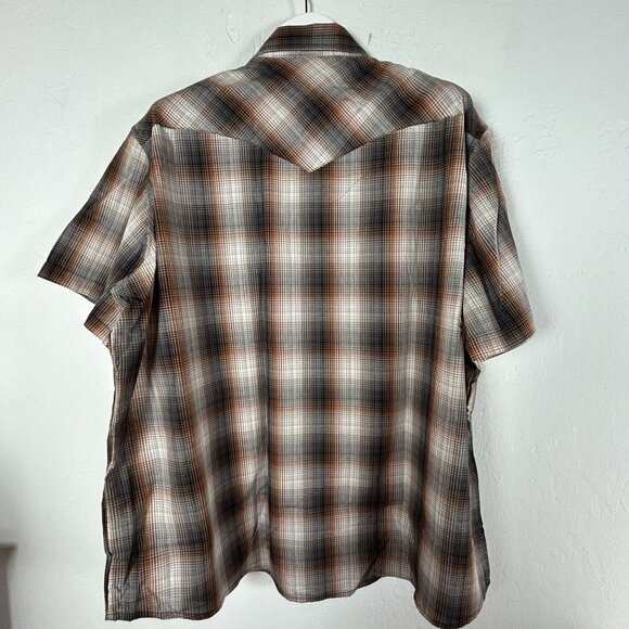 Wrangler Mens Plaid Snap Front Western Shirt 2XL Brown Short Sleeve Easy Care - Picture 2 of 6